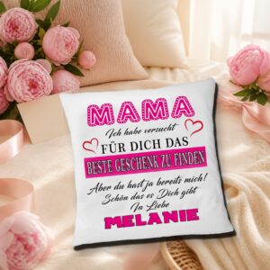 Nahaufnahme des personalisierten Mama-Kissens mit exaktem Motiv