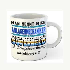 Anlagenmechaniker-Tasse – Superheld im Berufsalltag – einheitliches Produktfoto
