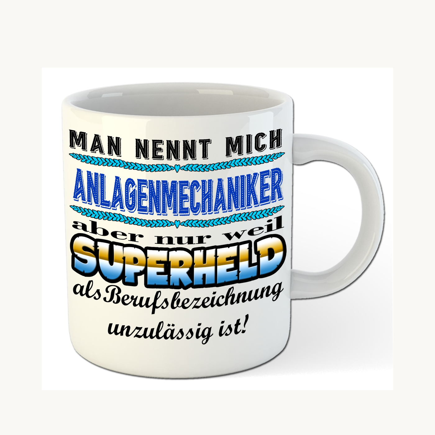 Anlagenmechaniker-Tasse – Superheld im Berufsalltag – einheitliches Produktfoto Anlagenmechaniker-Tasse – Superheld im Berufsalltag – einheitliches Produktfoto