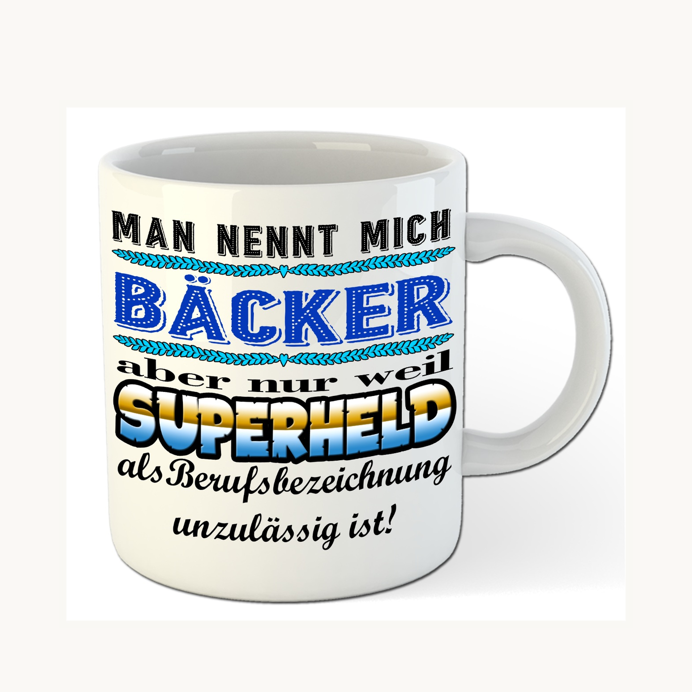 Bäcker-Tasse – Superheld im Berufsalltag – einheitliches Produktfoto Bäcker-Tasse – Superheld im Berufsalltag – einheitliches Produktfoto