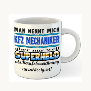 KFZ-Mechaniker-Tasse – Superheld im Berufsalltag – einheitliches Produktfoto