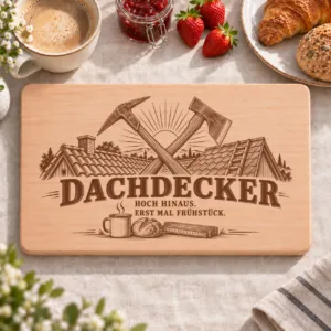 Frühstücksbrettchen Dachdecker – Hoch hinaus – Frühstücksbrettchen mit eingebrannter Lasergravur