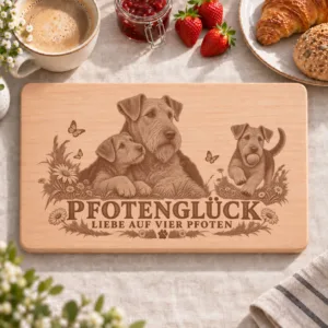 Frühstücksbrettchen – Airedale Terrier | Pfotenglück – Frühstücksbrettchen mit eingebrannter Lasergravur