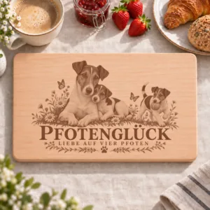 Frühstücksbrettchen – Fox Terrier Glatthaar | Pfotenglück – Frühstücksbrettchen mit eingebrannter Lasergravur