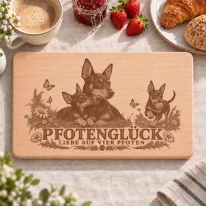 Frühstücksbrettchen – Englischer Toy Terrier Schwarz Und Loh | Pfotenglück – Frühstücksbrettchen mit eingebrannter Lasergravur