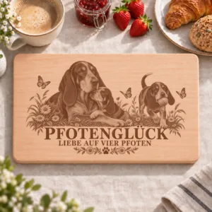 Frühstücksbrettchen – Grosser Blauer Gascogne Laufhund | Pfotenglück – Frühstücksbrettchen mit eingebrannter Lasergravur