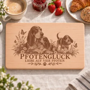 Frühstücksbrettchen – Kleiner Blauer Gascogne Laufhund | Pfotenglück – Frühstücksbrettchen mit eingebrannter Lasergravur