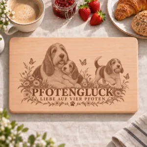 Frühstücksbrettchen – Grosser Basset Griffon Vendeen | Pfotenglück – Frühstücksbrettchen mit eingebrannter Lasergravur