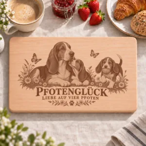 Frühstücksbrettchen – Basset Artesien Normand | Pfotenglück – Frühstücksbrettchen mit eingebrannter Lasergravur