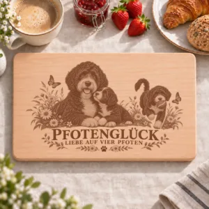 Frühstücksbrettchen – Portugiesischer Wasserhund | Pfotenglück – Frühstücksbrettchen mit eingebrannter Lasergravur