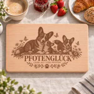 Frühstücksbrettchen – Welsh Corgi Cardigan | Pfotenglück – Frühstücksbrettchen mit eingebrannter Lasergravur