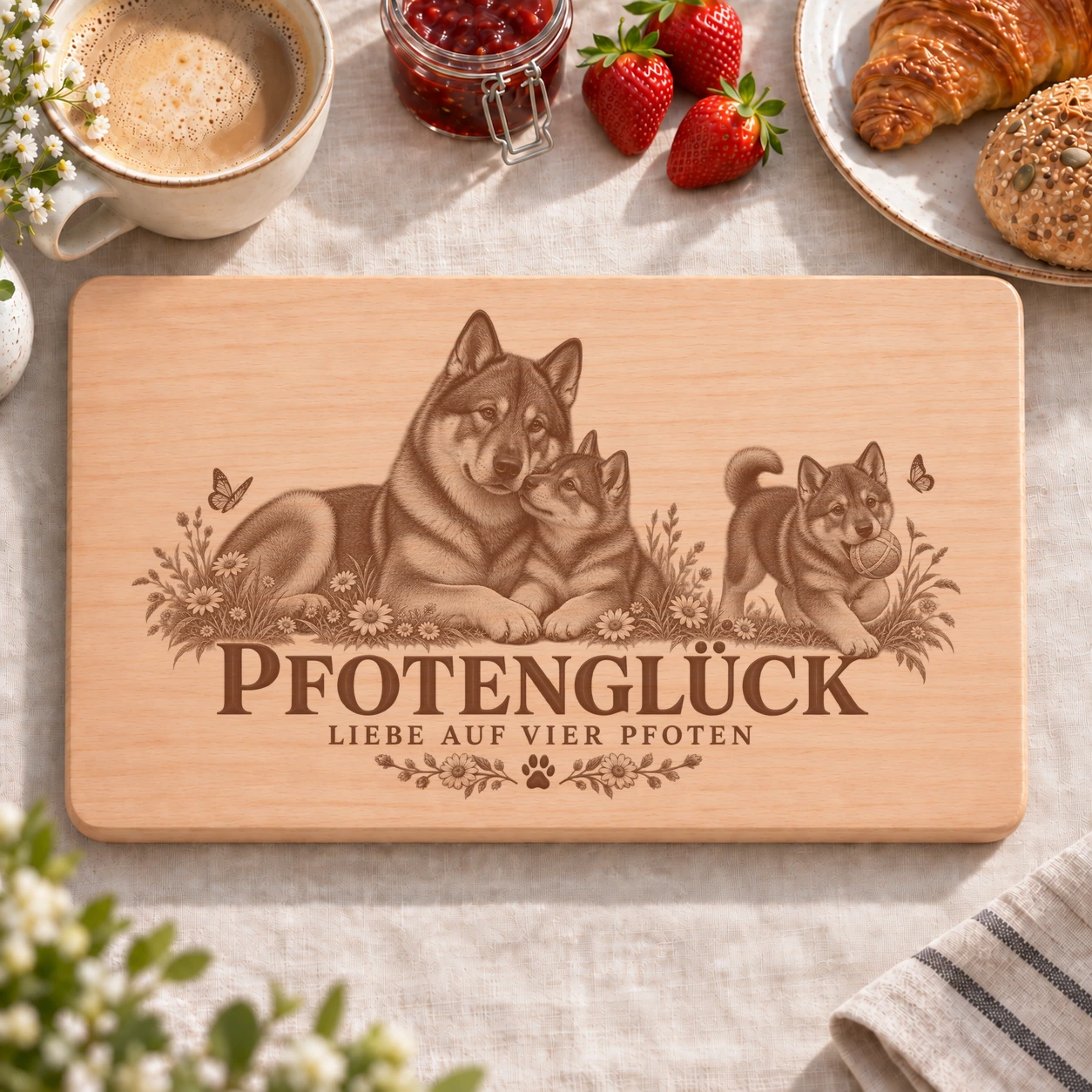 Frühstücksbrettchen – Schwedischer Elchhund | Pfotenglück – realistische Lasergravur Frühstücksbrettchen – Schwedischer Elchhund | Pfotenglück – Frühstücksbrettchen mit eingebrannter Lasergravur