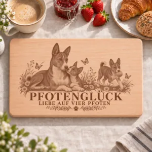 Frühstücksbrettchen – Basenji | Pfotenglück – Frühstücksbrettchen mit eingebrannter Lasergravur
