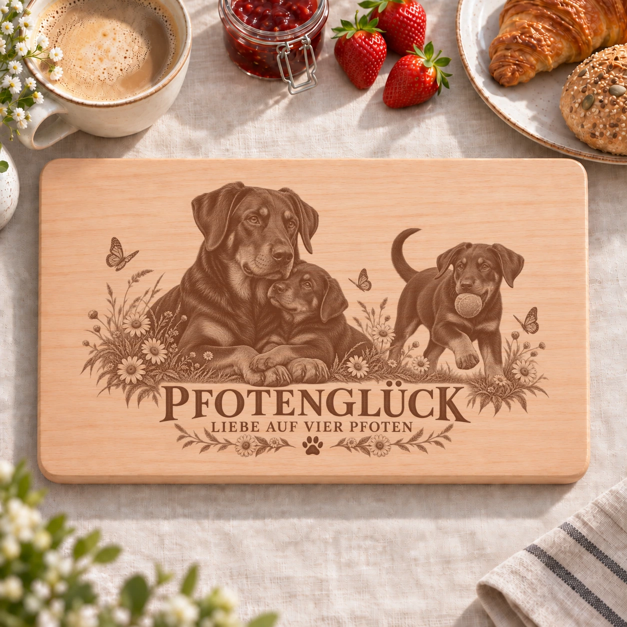Frühstücksbrettchen – Beauceron | Pfotenglück – realistische Lasergravur Frühstücksbrettchen – Beauceron | Pfotenglück – Frühstücksbrettchen mit eingebrannter Lasergravur
