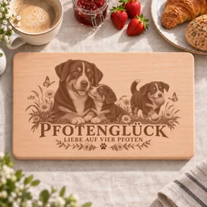 Frühstücksbrettchen – Appenzeller Sennenhund | Pfotenglück – Frühstücksbrettchen mit eingebrannter Lasergravur