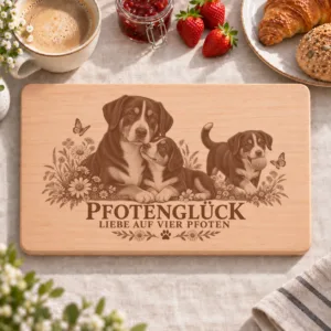 Frühstücksbrettchen – Entlebucher Sennenhund | Pfotenglück – Frühstücksbrettchen mit eingebrannter Lasergravur