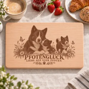 Frühstücksbrettchen – Karelischer Barenhund | Pfotenglück – Frühstücksbrettchen mit eingebrannter Lasergravur