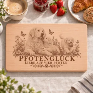 Frühstücksbrettchen – Kuvasz | Pfotenglück – Frühstücksbrettchen mit eingebrannter Lasergravur