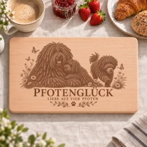 Frühstücksbrettchen – Puli | Pfotenglück – Frühstücksbrettchen mit eingebrannter Lasergravur