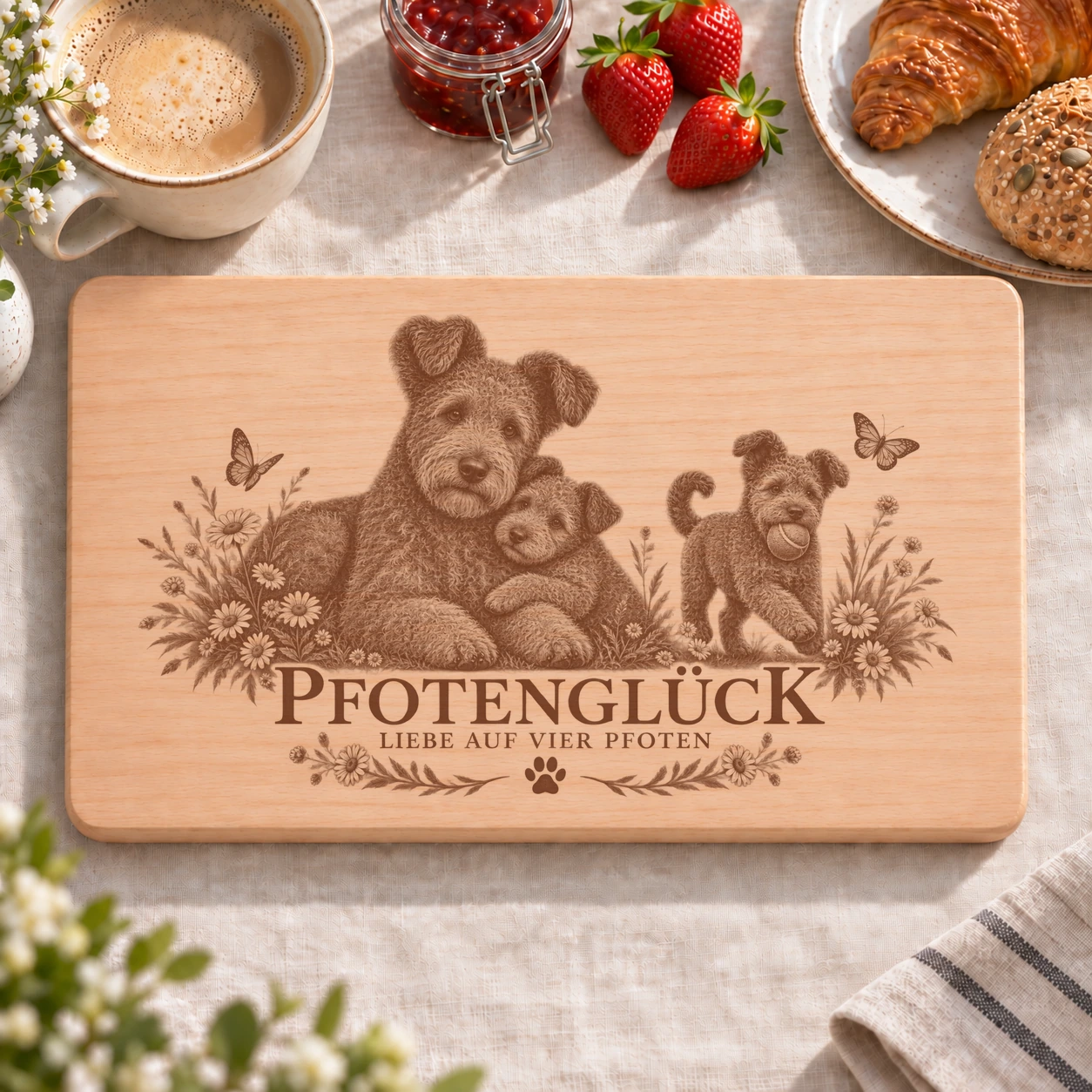 Frühstücksbrettchen – Pumi | Pfotenglück – realistische Lasergravur Frühstücksbrettchen – Pumi | Pfotenglück – Frühstücksbrettchen mit eingebrannter Lasergravur