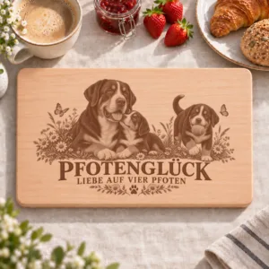 Frühstücksbrettchen – Grosser Schweizer Sennenhund | Pfotenglück – Frühstücksbrettchen mit eingebrannter Lasergravur