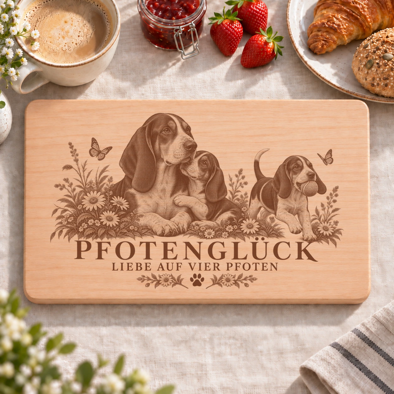 Frühstücksbrettchen – Schweizer Laufhund | Pfotenglück – realistische Lasergravur Frühstücksbrettchen – Schweizer Laufhund | Pfotenglück – Frühstücksbrettchen mit eingebrannter Lasergravur