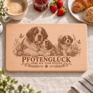 Frühstücksbrettchen – St Bernhardshund Bernhardiner | Pfotenglück – Frühstücksbrettchen mit eingebrannter Lasergravur