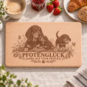 Frühstücksbrettchen – Brandlbracke Vieraugl | Pfotenglück – Frühstücksbrettchen mit eingebrannter Lasergravur