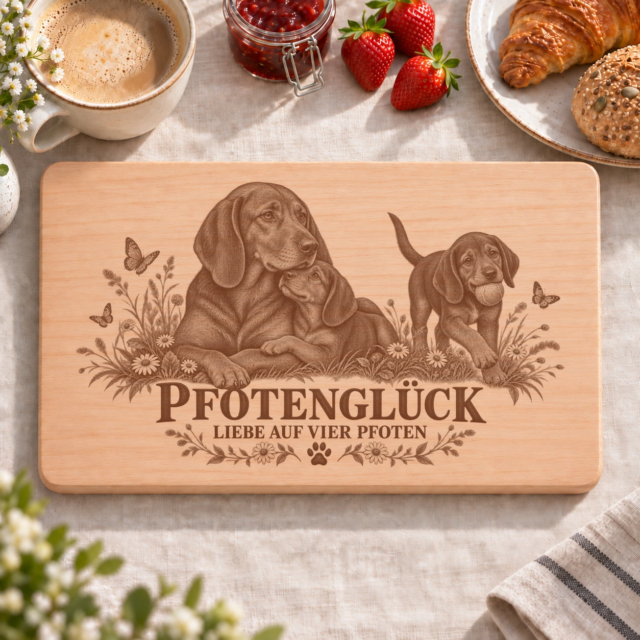 Frühstücksbrettchen – Tiroler Bracke | Pfotenglück – realistische Lasergravur Frühstücksbrettchen – Tiroler Bracke | Pfotenglück – Frühstücksbrettchen mit eingebrannter Lasergravur