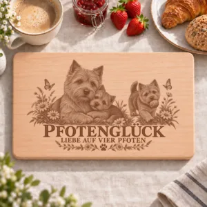 Frühstücksbrettchen – Norwich Terrier | Pfotenglück – Frühstücksbrettchen mit eingebrannter Lasergravur