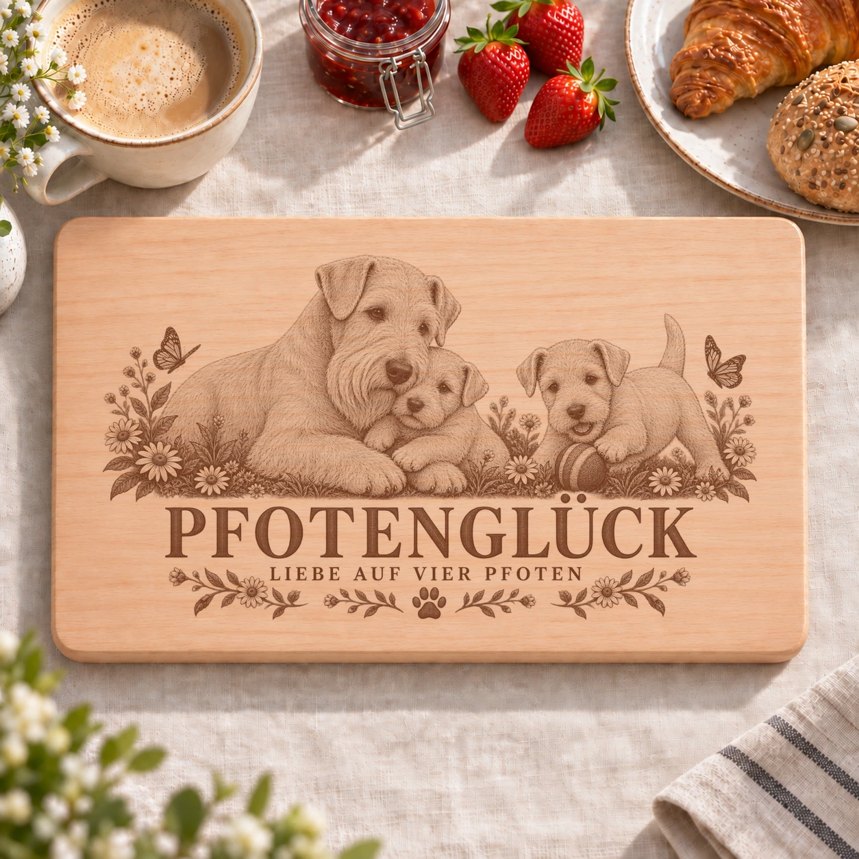 Frühstücksbrettchen – Sealyham Terrier | Pfotenglück – realistische Lasergravur Frühstücksbrettchen – Sealyham Terrier | Pfotenglück – Frühstücksbrettchen mit eingebrannter Lasergravur