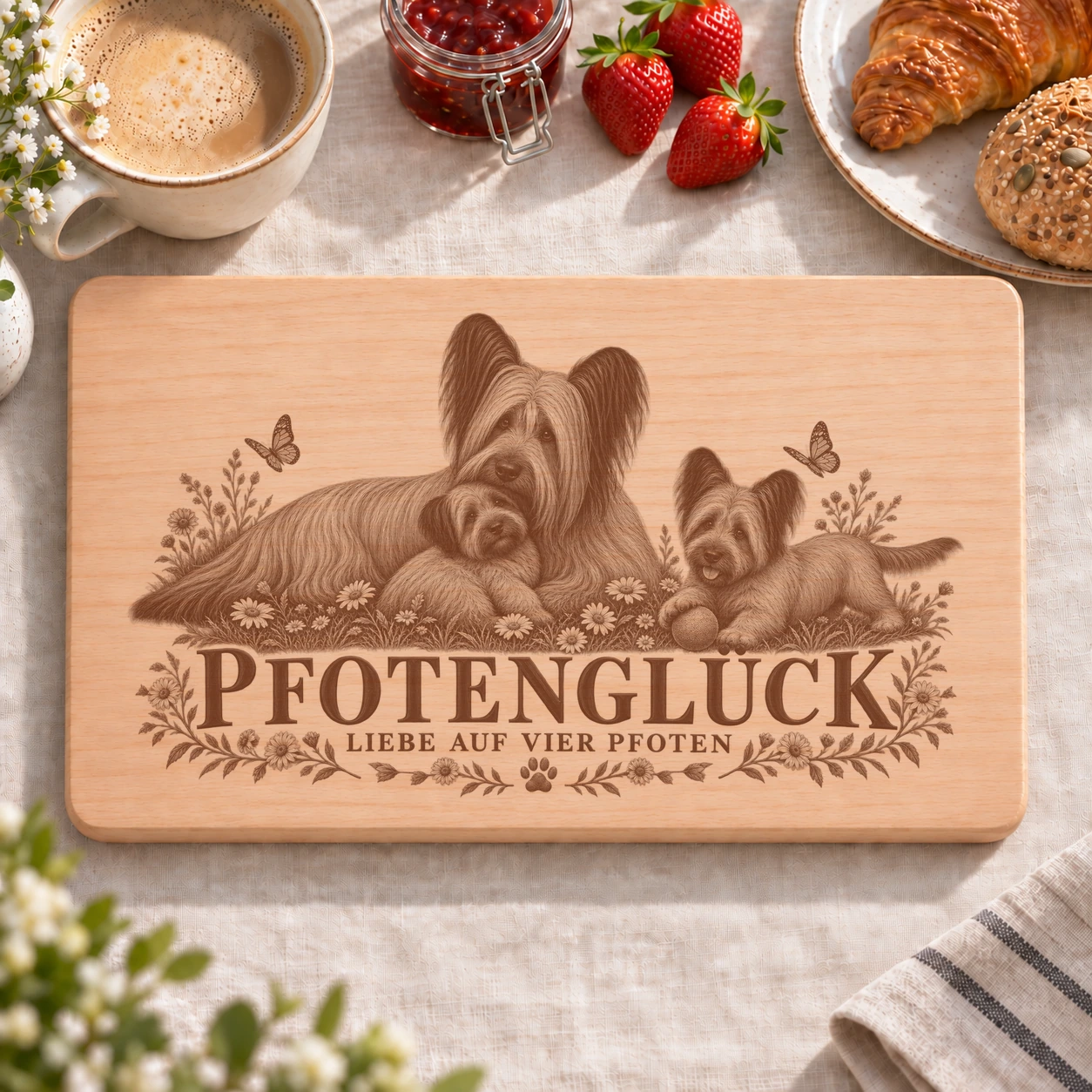 Frühstücksbrettchen – Skye Terrier | Pfotenglück – realistische Lasergravur Frühstücksbrettchen – Skye Terrier | Pfotenglück – Frühstücksbrettchen mit eingebrannter Lasergravur