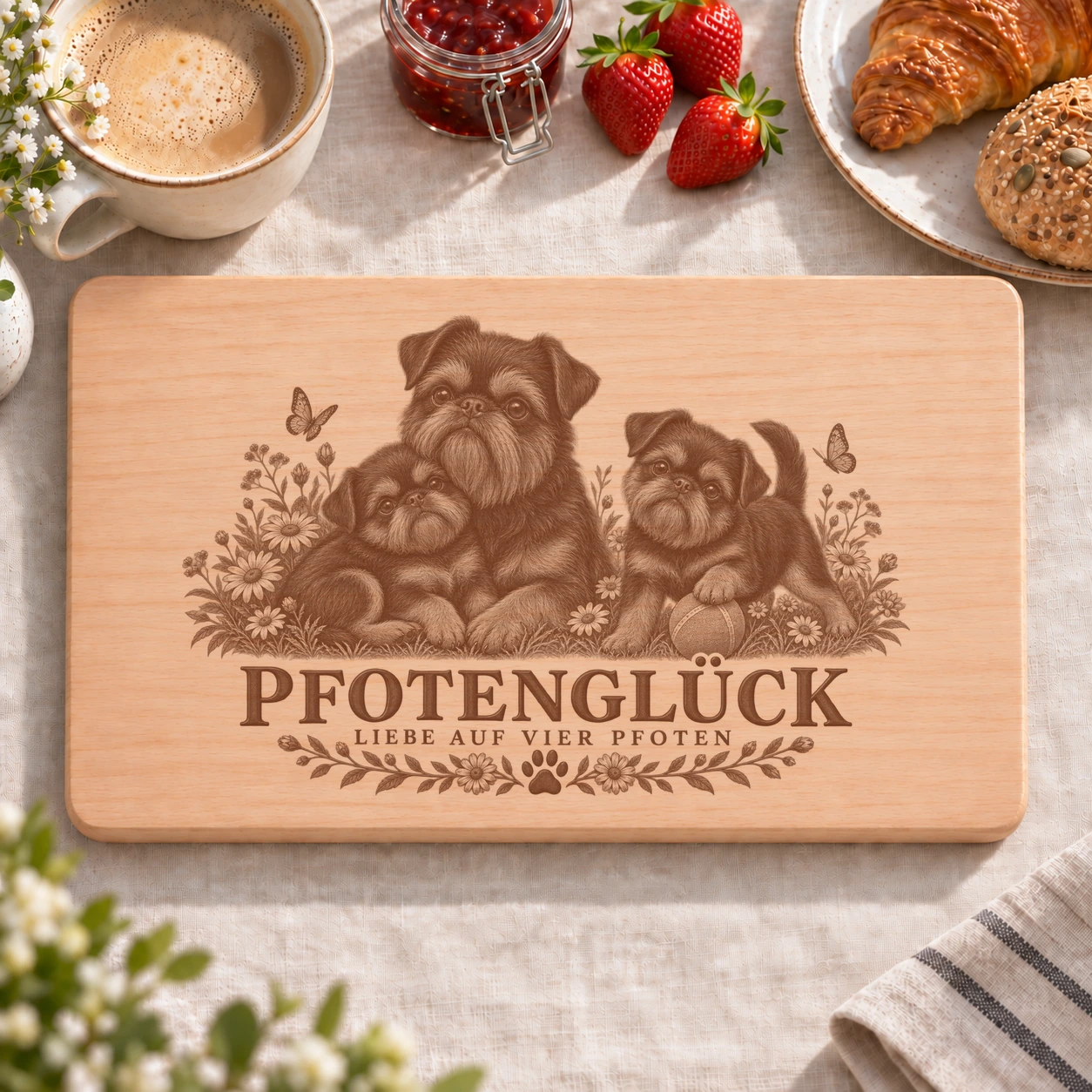 Frühstücksbrettchen – Belgischer Griffon | Pfotenglück – realistische Lasergravur Frühstücksbrettchen – Belgischer Griffon | Pfotenglück – Frühstücksbrettchen mit eingebrannter Lasergravur