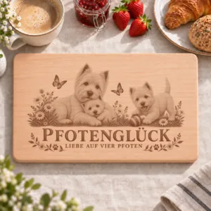 Frühstücksbrettchen – West Highland White Terrier | Pfotenglück – Frühstücksbrettchen mit eingebrannter Lasergravur