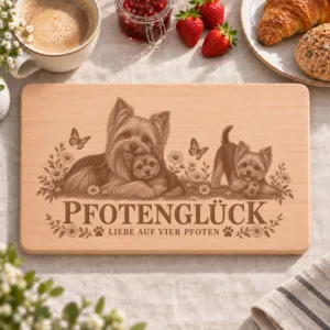 Frühstücksbrettchen – Yorkshire Terrier | Pfotenglück – Frühstücksbrettchen mit eingebrannter Lasergravur