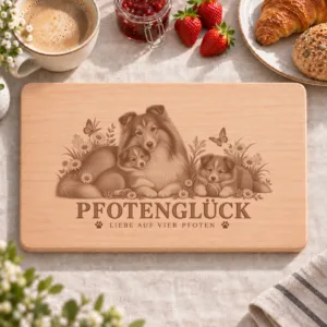 Frühstücksbrettchen – Shetland Sheepdog | Pfotenglück – Frühstücksbrettchen mit eingebrannter Lasergravur