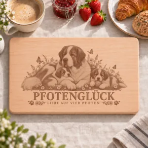 Frühstücksbrettchen – Pyrenaen Mastiff | Pfotenglück – Frühstücksbrettchen mit eingebrannter Lasergravur