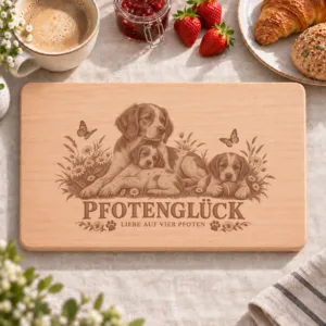 Frühstücksbrettchen – Bretonischer Spaniel | Pfotenglück – Frühstücksbrettchen mit eingebrannter Lasergravur