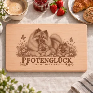 Frühstücksbrettchen – Deutscher Spitz | Pfotenglück – Frühstücksbrettchen mit eingebrannter Lasergravur