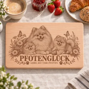 Frühstücksbrettchen – Pomeranian Zwergspitz | Pfotenglück – Frühstücksbrettchen mit eingebrannter Lasergravur