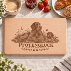 Frühstücksbrettchen – Deutsch Drahthaar | Pfotenglück – Frühstücksbrettchen mit eingebrannter Lasergravur