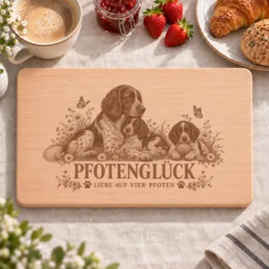 Frühstücksbrettchen – Kleiner Munsterlander | Pfotenglück – Frühstücksbrettchen mit eingebrannter Lasergravur