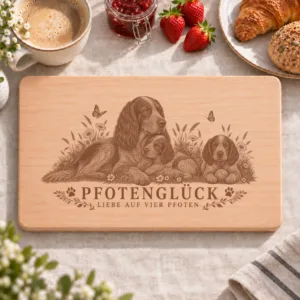 Frühstücksbrettchen – Picardie Spaniel | Pfotenglück – Frühstücksbrettchen mit eingebrannter Lasergravur