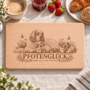 Frühstücksbrettchen – Clumber Spaniel | Pfotenglück – Frühstücksbrettchen mit eingebrannter Lasergravur