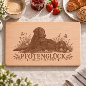 Frühstücksbrettchen – Curly Coated Retriever | Pfotenglück – Frühstücksbrettchen mit eingebrannter Lasergravur