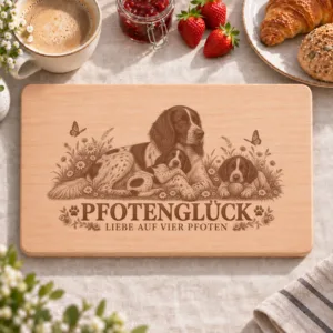 Frühstücksbrettchen – Grosser Munsterlander Vorstehhund | Pfotenglück – Frühstücksbrettchen mit eingebrannter Lasergravur