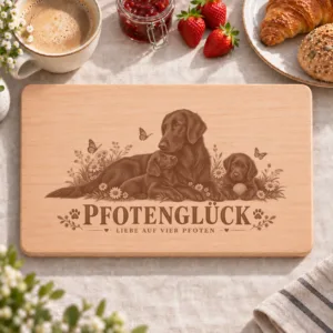 Frühstücksbrettchen – Flat Coated Retriever | Pfotenglück – Frühstücksbrettchen mit eingebrannter Lasergravur