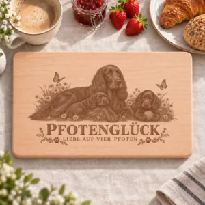 Frühstücksbrettchen – Field Spaniel | Pfotenglück – Frühstücksbrettchen mit eingebrannter Lasergravur