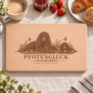 Frühstücksbrettchen – Irischer Wasserspaniel | Pfotenglück – Frühstücksbrettchen mit eingebrannter Lasergravur