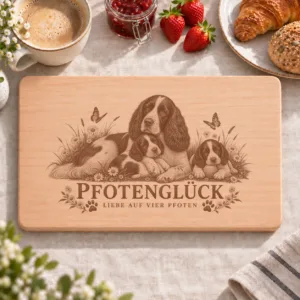 Frühstücksbrettchen – English Springer Spaniel | Pfotenglück – Frühstücksbrettchen mit eingebrannter Lasergravur
